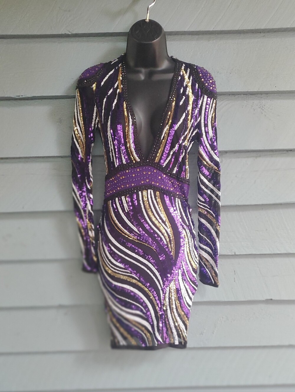 Sequin Purple Plunge V-Neck Party Dress